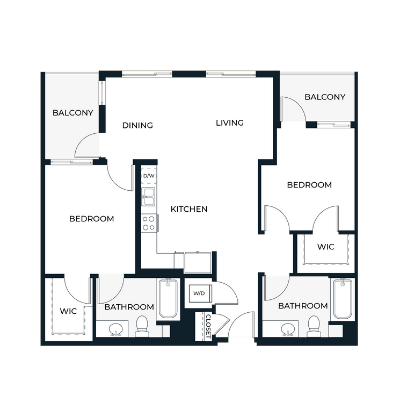A black and white image of a house floor plan with labeled rooms.